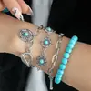 Pulsera de Etiqueta de Cactus Imitación Turquesa Estilo Étnico Transfronterizo Europeo y Americano Set Joyería de Perlas Multielemento Personalidad