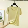 Camiseta de verano fina de color liso con cuello redondo y manga corta, hecha de tela modal, top casual y simple, nueva prenda interior holgada para mujer
