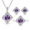 Comercio electrónico transfronterizo Douyin Kuaishou transmisión en vivo nuevo anillo de cuatro hojas de colores con diamantes completos para mujer, collar, pendientes, joyería nupcial