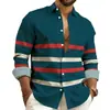 Camisa de Manga Larga a Rayas de Bloques de Color para Hombre Parche de Rayas Azul Marino Blanco Cardigan con Solapa Camisa Casual Primavera Otoño