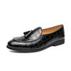 Zapatos de Hombre Borla Grabado Zapatos de Cuero Pequeños Talla 46 Estilo Británico Retro Punta Afilada Zapatos Perezosos Casuales Slip-On Zapatos de Cuero Modernos