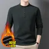 Sudadera con Forro Polar para Hombre, Nuevo Estilo de Invierno, Color Sólido, Cuello Semi Alto, Casual, Gruesa, Suave, Amigable con la Piel, Camisa Base para Hombres de Mediana Edad