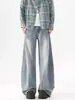 Jeans vintage de calle azul lavado para hombre, versátiles pantalones casuales de pierna ancha con vibra de primavera y otoño, pantalones holgados de pierna ancha