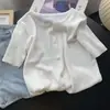 Cárdigan de punto de seda helada de manga corta para mujer, nueva camiseta fina de verano con cuello en V elegante, top básico de manga media, otoño talla única