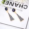 Pin de Plata 925 Aretes de Círculo Negro Corea del Sur Elegantes Simples Pata de Gallo Delgados Triangulares Aretes para Mujer B801