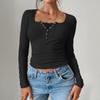 Comercio exterior transfronterizo Di Yun otoño e invierno 2024 Amazon Europa y América Y2K top acanalado ajustado con botones de encaje cuello en U ropa de mujer