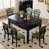 Conjunto de Mesa de Jantar e Cadeiras Vintage em Madeira Maciça Estilo Francês para Uso Doméstico, Estilo Meio do Século, Extensível para Mesa Redonda, Adequado para Vários Tamanhos de Casas