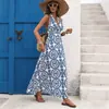 Vestido Longo Sem Mangas com Amarração Cruzada Europeu e Americano para TikTok 2026 Novo Vestido Longo de Verão para Férias na Praia Costas Abertas para Mulheres