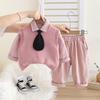 Traje de otoño para niño pequeño 2024 nuevo estilo extranjero niño de un año bebé primavera y otoño corbata suéter tres piezas