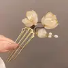 Grampo de Cabelo em Forma de U Flor de Magnólia, Grampo Envolto em Flor, Novo Grampo de Cabelo Estilo Chinês para Cheongsam, Grampo para Coque, Acessório de Cabelo