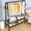 Perchero de doble capa personalizado de la fábrica original, adecuado para apartamentos de alquiler, uso doméstico, dormitorio, perchero independiente con almacenamiento y función de secado de ropa, personalizable