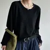 Suéter de punto de algodón para mujer, cuello redondo, borde con volantes, manga larga, corte holgado, adecuado para primavera y otoño, suave y cómodo, perfecto para el uso diario, color liso, estilo pullover, capa base