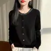 Nuevo cárdigan de punto fino para mujer de otoño e invierno, chaqueta de terciopelo Andy estilo coreano con pedrería, top versátil y elegante
