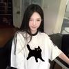 Algodón Puro Marca de Moda Estilo Americano Retro Gato Camiseta de Manga Corta para Mujer Verano 2024 Nuevo Diseño Niche Rullard Top
