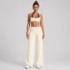 Conjunto de yoga transfronterizo con cuello halter, diseño de dos piezas falso, tirantes ajustables, chaleco deportivo de secado rápido y conjunto de pantalones largos para correr y fitness