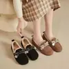 Zapatos peludos casuales y cálidos para mujer, nuevo estilo de invierno 2026, zapatos de algodón con forro de felpa, mocasines sin cordones con protección para el talón para uso en exteriores