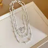 Collares Largos Europeos y Americanos de Perlas Negras Multicapa Grandes y Pequeñas para Hombres y Mujeres, Cadenas para Clavícula de Perlas Francesas Personalizadas, Cadenas para Suéter