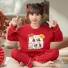 Pijama de Imitación de Algodón para Niñas de Primavera y Otoño, Ropa Festiva Roja de Manga Larga para Niñas en su Año Zodiacal, Adecuado para Niños Mayores, Ropa de Casa para Año Nuevo