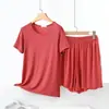 Pijama de Modal para Mujer de Verano, Manga Corta y Shorts, Delgado, Casual, Color Sólido, Adecuado para Salir, Conjunto Fresco y Cómodo para Estar en Casa