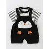 Roupas de Bebê Verão Manga Curta Listrado Body Desenho Macacão Conjunto de Verão de Duas Peças para Bebê
