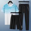 Novo Terno Casual 2025 Masculino Verão Fino Solto Terno de Três Peças Calça de Seda Gelada Masculina Calça Longa Camiseta de Manga Curta