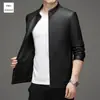 Jaqueta de Couro PU com Gola Alta para Homens, Novo Estilo Primavera e Outono, Jaqueta de Couro Curta para Homens de Meia-Idade, Casaco de Negócios, Roupa de Exterior Grossa