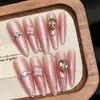 Uñas Vestibles Hechas a Mano Florales de Verano con Lentejuelas Estilo Francés Dama Noble Rosa Nude Lu Li Manicura Uñas Vestibles Venta al por Mayor