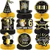 Decoraciones de Mesa para Fiesta de Año Nuevo 2026 Panal Negro Dorado Accesorios Año Nuevo Decoración de Nochevieja