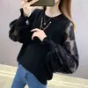 Suéter de Punto para Mujer con Cuello Redondo, Estilo Perezoso Holgado, Malla de Encaje Sexy, Cadena, Top Delgado, Primavera y Otoño 2026