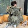 Pijama de Invierno para Niños con Forro de Felpa Grueso para Niños Traje de Algodón de Tres Capas con Capucha Lindo Dibujo Animado Felpa de Coral Ropa de Casa