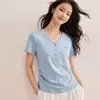 Roupas Brancas Femininas 2026 Verão Novo Design Gola V Bainha Irregular Curva Estilo Coreano Manga Curta Camiseta para Mulheres