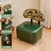 Silla Bolsa Blanda Madera Maciza Jacquard Medio Antiguo Respaldo con Polea Taburete Bajo Rueda Universal Taburete Bajo Pequeño Polea de Puerta Taburete para Cambiar Zapatos