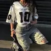 Estilo Europeo y Americano Y2K Chica Caliente Holgado Casual Fútbol Ropa Deportiva Retro Transpirable Malla Profundo V Top Corto