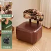 Taburete de Madera Maciza con Respaldo para Uso Doméstico, Taburete Móvil para Sofá, Taburete Suave con Cojín para Cambiar Zapatos, Taburete Pequeño de Ocio Minimalista Moderno