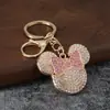 Llavero de cabeza de Mickey multicolor incrustado de diamantes, llavero para coche, colgante de bolsa de metal totalmente con diamantes, accesorio personalizado y creativo