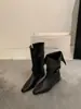 Primer encuentro Ji Meilade retro nicho gamuza tacón oculto dos usos botas holgadas botas de vaquero occidentales punta fina cortas