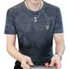 Camiseta de Verano para Hombre Jacquard de Seda de Hielo Manga Corta Estilo Nuevo Cuello Redondo Manga Media Casual Delgada Deportiva Versátil Transpirable