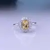 Anillo de citrino plata s925 relleno de diamantes joyería de lujo ligero para mujer cristal de tesoro colorido color cristal amarillo violento cristal limpio