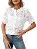 Camisa informal de manga corta con botones para damas, de verano, con encaje, de comercio exterior de Amazon, transfronteriza con Europa y América, 2025