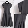Vestido Casual Drapeado Verão plus size menina gordinha Elegante Decote V Cintura Ajustada Emagrecimento Cobrindo a Carne Camiseta Saia Elegante Saia Longa
