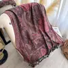 Cachecol Transfronteiriço Mais Vendido para Mulheres Primavera e Outono Retrô Versátil Jacquard de Castanha Estilo Étnico Cachecol Longo com Franjas Xale de Viagem