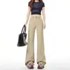Jeans acampanados con botones color Naranja Infantil # Caqui para Mujer, de Tiro Alto, Adelgazantes, Favorecedores, Elegantes, Versátiles, Modernos Pantalones de Campana.