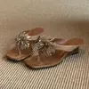 Chanclas Retro Estilo Coreano para Mujer, Verano 2026, con Pedrería de Fuegos Artificiales, Punta Cuadrada, Adecuadas para Combinar con Vestidos, Sandalias de Cuña Estilo Tira