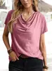 Ropa de Mujer para Exportación Primavera y Verano 2023 Amazon Wish Transfronterizo Nuevos Tops Europeos y Americanos Color Sólido Casual Moda Manga Corta Mujer