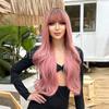 Suministro transfronterizo de pelucas de cabello largo y rizado teñido de negro y rosa para mujeres europeas y americanas, tocados, pelucas de cabello largo con ondas grandes