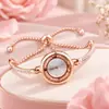 2026 Nuevo Reloj de Moda Transfronterizo de Comercio Exterior Elegante Redondo con Pedrería Reloj de Cuarzo para Mujer Pulsera Ajustable Gratis Reloj Casual
