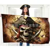 Bandera Pirata con Calavera y Tibias Cruzadas, Buitre, Bisonte, Lobo, Pancarta Gráfica Náutica, Señal Decorativa para Exteriores y Interiores, Pirata