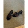 Sandalias de Tejido Retro con Moño y Tacón Alto, sin Cierre, Punta Abierta y Tacón Grueso, Zapatillas Elegantes de Estilo Francés para Usar al Aire Libre