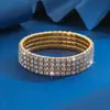 Ventas Directas de Fábrica Pulsera de Cordón Elástico Completamente de Diamante Estilo Europeo y Americano Pulsera de Pedrería de una Sola Fila y Múltiples Filas Color Dorado y Plateado Galvanizado Se Puede Personalizar