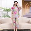 Pijama de Algodón Seda para Mujer Manga Corta Mamá Verano Ropa para Casa Traje de Algodón Artificial Abuela Mediana Edad y Adulta Mayor Verano
